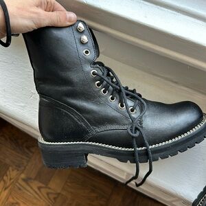 Aqua black combat boots
